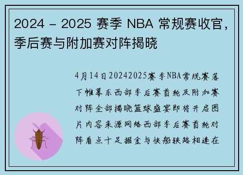 2024 - 2025 赛季 NBA 常规赛收官，季后赛与附加赛对阵揭晓